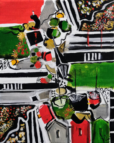 Peinture intitulée "Marine verte et rou…" par Muriel Cayet, Œuvre d'art originale, Acrylique Monté sur Châssis en bois