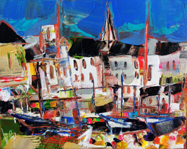 Painting titled "Au sud de Quiberon" by Muriel Cayet, Original Artwork, Acrylic Mounted on Wood Stretcher frame