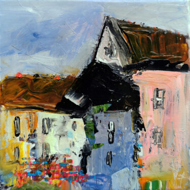 Painting titled "Hameau des Embellies" by Muriel Cayet, Original Artwork, Acrylic Mounted on Wood Stretcher frame