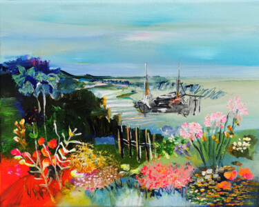 Painting titled "La plage des Hôpita…" by Muriel Cayet, Original Artwork, Acrylic Mounted on Wood Stretcher frame