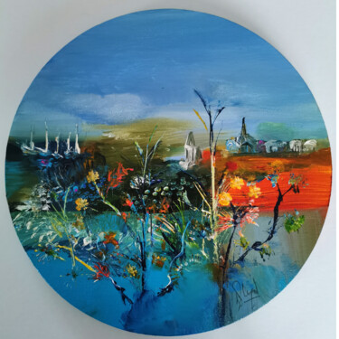 Painting titled "Dôme d'azur" by Muriel Cayet, Original Artwork, Acrylic Mounted on Wood Stretcher frame