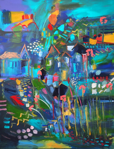 제목이 "Jour de fête"인 미술작품 Muriel Cayet로, 원작, 아크릴 나무 들것 프레임에 장착됨