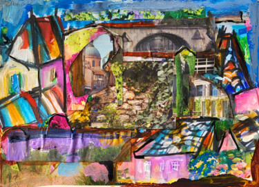 Collages intitulée "Des ponts de souven…" par Muriel Cayet, Œuvre d'art originale, Collages