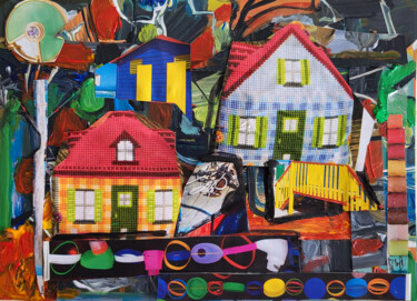 Collages titled "Maisons de jeux" by Muriel Cayet, Original Artwork, Collages