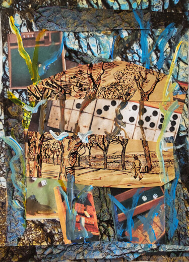 Collagen mit dem Titel "Le chemin de Vincent" von Muriel Cayet, Original-Kunstwerk, Collagen