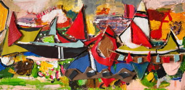 Pittura intitolato "Regata a colori" da Muriel Cayet, Opera d'arte originale, Acrilico