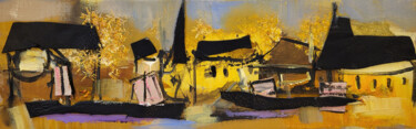 Painting titled "Paysage en jaune et…" by Muriel Cayet, Original Artwork, Acrylic