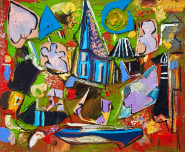 Malerei mit dem Titel "L'enfance" von Muriel Cayet, Original-Kunstwerk, Collagen