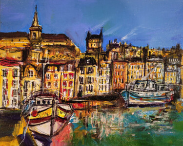 Painting titled "Quai Granville" by Muriel Cayet, Original Artwork, Acrylic Mounted on Cardboard