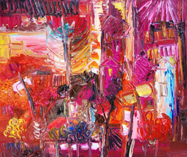 Peinture intitulée "Soir rose ciel" par Muriel Cayet, Œuvre d'art originale, Huile Monté sur Châssis en bois