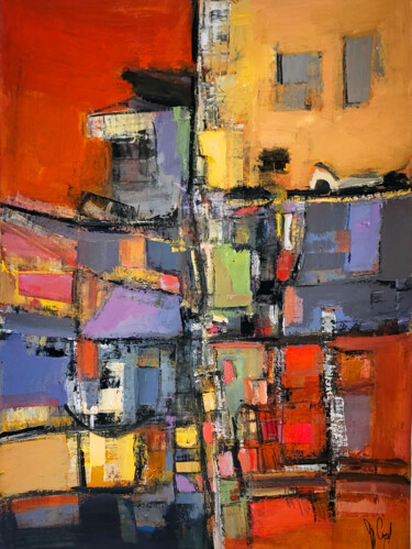 Painting titled "Rue des candeurs" by Muriel Cayet, Original Artwork, Gouache Mounted on Cardboard