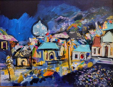 Peinture intitulée "Village de Noël" par Muriel Cayet, Œuvre d'art originale, Acrylique Monté sur Carton
