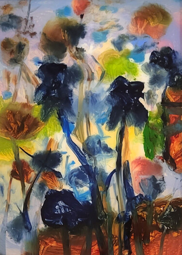 Peinture intitulée "Déambulations flora…" par Muriel Cayet, Œuvre d'art originale, Acrylique Monté sur Carton