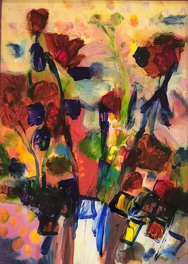 Painting titled "Bouquet de tradition" by Muriel Cayet, Original Artwork, Acrylic Mounted on Cardboard