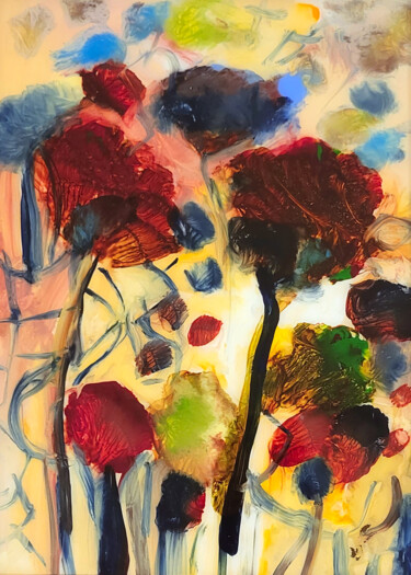 Painting titled "Fleurs vagabondes" by Muriel Cayet, Original Artwork, Acrylic Mounted on Cardboard