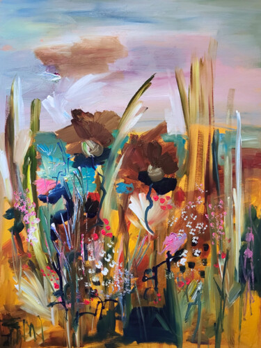 Картина под названием "Bouquet d'espoir" - Muriel Cayet, Подлинное произведение искусства, Акрил Установлен на Деревянная ра…