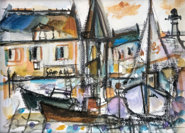 Peinture intitulée "Port 2023 05 -I" par Muriel Cayet, Œuvre d'art originale, Aquarelle