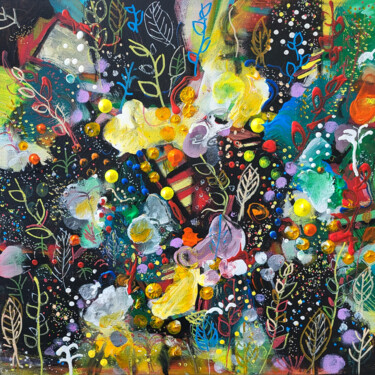 Peinture intitulée "Jardin pétillant" par Muriel Cayet, Œuvre d'art originale, Acrylique Monté sur Châssis en bois