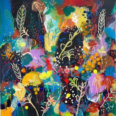 Painting titled "Jardin nocturne de…" by Muriel Cayet, Original Artwork, Acrylic Mounted on Wood Stretcher frame