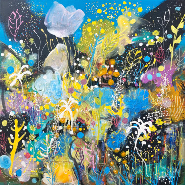 Картина под названием "La fleur blanche" - Muriel Cayet, Подлинное произведение искусства, Акрил Установлен на Деревянная ра…
