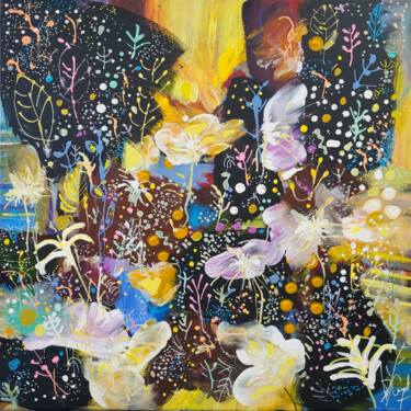 Peinture intitulée "The way of flowers" par Muriel Cayet, Œuvre d'art originale, Acrylique Monté sur Châssis en bois