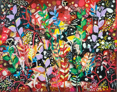 Painting titled "Jardin vibrant-roug…" by Muriel Cayet, Original Artwork, Acrylic
