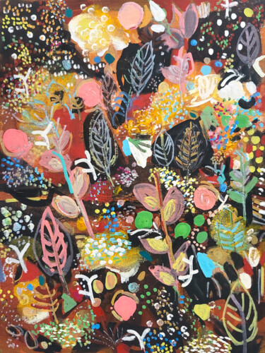 Painting titled "Jardin natif-vibrant" by Muriel Cayet, Original Artwork, Acrylic
