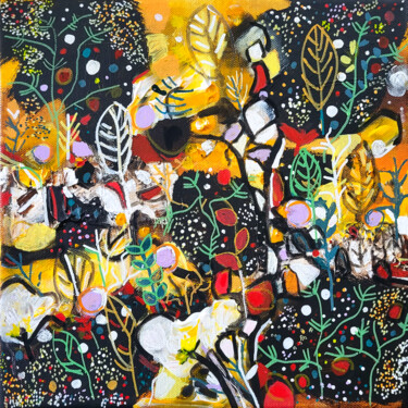 Painting titled "Jardin natif" by Muriel Cayet, Original Artwork, Acrylic Mounted on Wood Stretcher frame