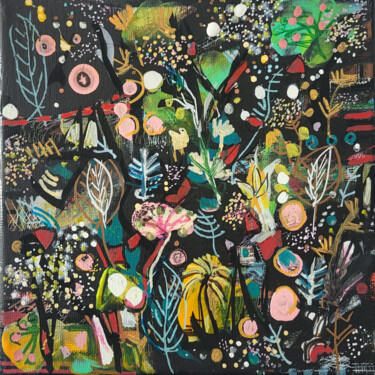 Painting titled "Jardin natif étoilé" by Muriel Cayet, Original Artwork, Acrylic Mounted on Wood Stretcher frame