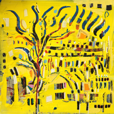 Painting titled "L'arbre aux livres" by Muriel Cayet, Original Artwork, Acrylic Mounted on Wood Stretcher frame