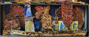 Peinture intitulée "Les petites boîtes…" par Muriel Cayet, Œuvre d'art originale, Collages