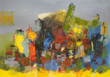 Peinture intitulée "La citadelle verte…" par Muriel Cayet, Œuvre d'art originale, Acrylique