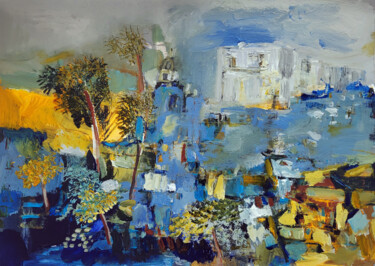 Painting titled "Antibes" by Muriel Cayet, Original Artwork, Acrylic Mounted on artwork_cat.