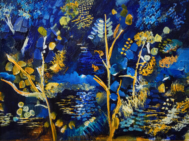 Peinture intitulée "Nocturne champêtre" par Muriel Cayet, Œuvre d'art originale, Acrylique Monté sur Châssis en bois