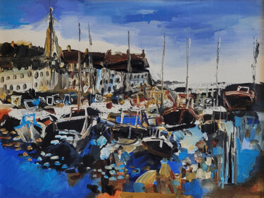 Painting titled "Bleu Marina" by Muriel Cayet, Original Artwork, Acrylic Mounted on Wood Stretcher frame