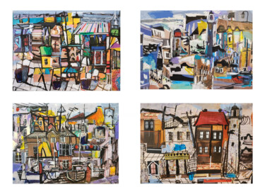 Painting titled "Les villes II - Col…" by Muriel Cayet, Original Artwork, Collages