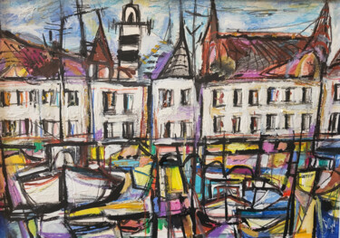 Ζωγραφική με τίτλο "Havre malouin de ja…" από Muriel Cayet, Αυθεντικά έργα τέχνης, Μολύβι