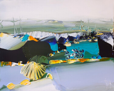 Peinture intitulée "La plage des pèleri…" par Muriel Cayet, Œuvre d'art originale, Acrylique Monté sur Carton
