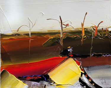 Malerei mit dem Titel "La steppe" von Muriel Cayet, Original-Kunstwerk, Acryl Auf Karton montiert