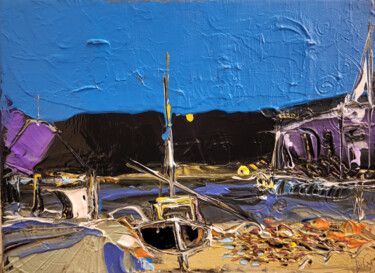 Peinture intitulée "Escale en bleu" par Muriel Cayet, Œuvre d'art originale, Acrylique Monté sur Châssis en bois