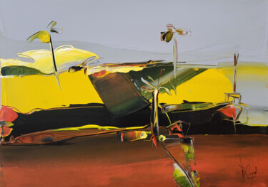 Malerei mit dem Titel "Une lune jaune tach…" von Muriel Cayet, Original-Kunstwerk, Acryl