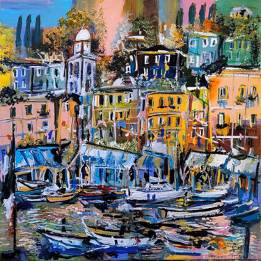 Painting titled "Riflessi azzurri" by Muriel Cayet, Original Artwork, Acrylic Mounted on Wood Stretcher frame