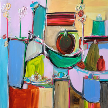 Painting titled "Still Life Landscape" by Muriel Cayet, Original Artwork, Acrylic Mounted on Wood Stretcher frame