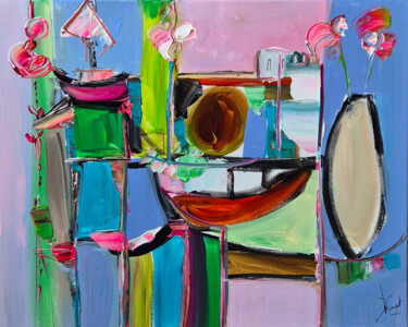 Painting titled "Still Life Landscap…" by Muriel Cayet, Original Artwork, Acrylic Mounted on Wood Stretcher frame