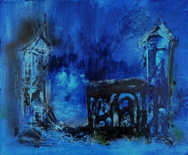 Pittura intitolato "Chiesa in legno" da Muriel Cayet, Opera d'arte originale