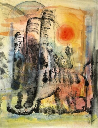 Painting titled "La forteresse catha…" by Muriel Cayet, Original Artwork