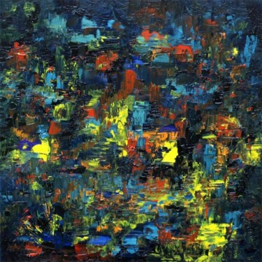 Peinture intitulée "Au-dessus des étang…" par Muriel Cayet, Œuvre d'art originale, Huile