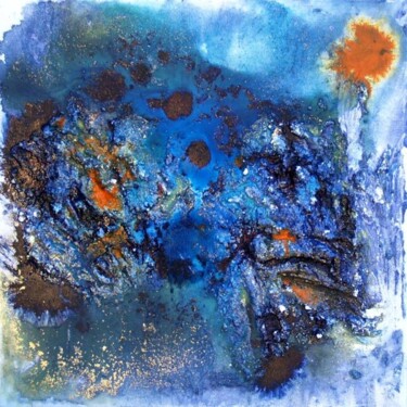 Peinture intitulée "Lune bleue" par Muriel Cayet, Œuvre d'art originale