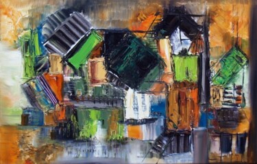 Peinture intitulée "Le quartier des tan…" par Muriel Cayet, Œuvre d'art originale