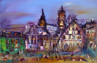 Peinture intitulée "Place des fêtes" par Muriel Cayet, Œuvre d'art originale